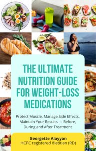 The Ultimate Nutrition Guide for Weight-Loss Medications e-book cover featuring photos of healthy meals