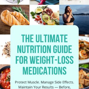 The Ultimate Nutrition Guide for Weight-Loss Medications e-book cover featuring photos of healthy meals
